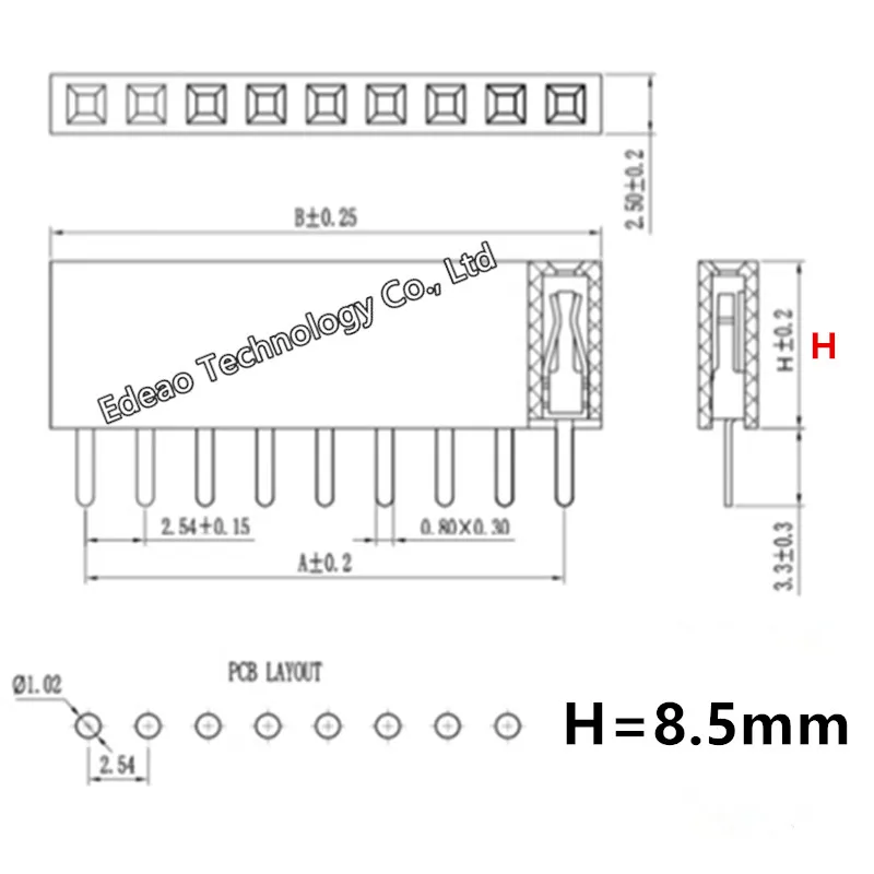 20PCS/Lot NEW 2.54 Female Header Connector 1X2P 1X3P 1X4P 1X5P 1X6P 1X7P 1X8P 1X10P 1X12P 1X16P 1X20P 1X40P Plastic Height 8.5mm