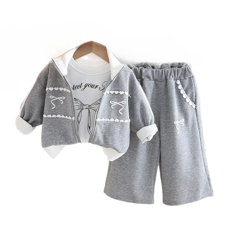 

New Spring Autumn Baby Girls Clothing Set Children Jacket T-Shirt Pants 3Pcs/Sets Fashion Kids Clothes Suit Infant Tracksuits