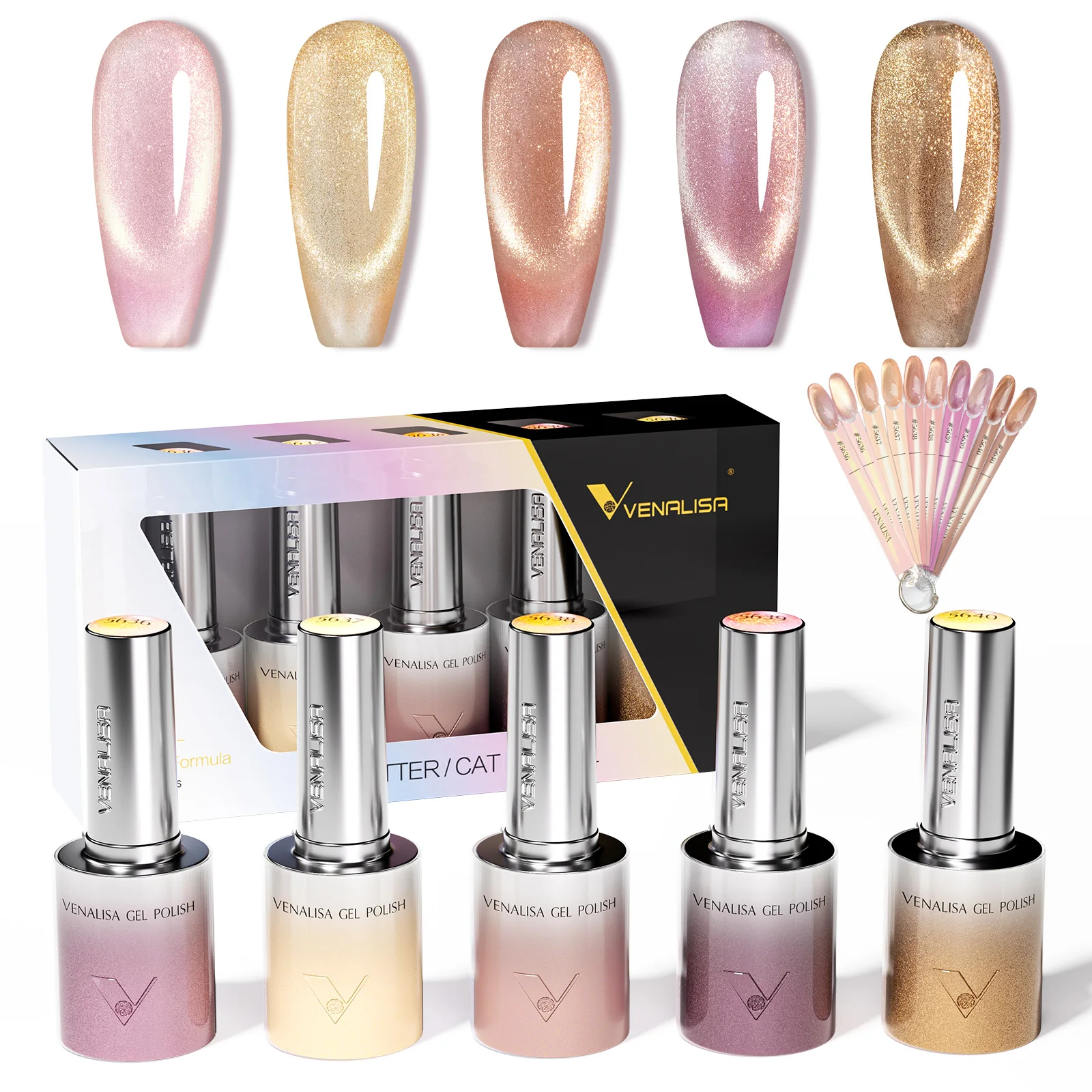 เจลแม่เหล็กตาแมว Venalisa TPO Free HEMA Free Ultra Glossy Glitter Sparkle Platinum เจลแม่เหล็กแบบลอกได้ แห้งด้วยแสง UV/LED ติดทนนาน 10 มล.