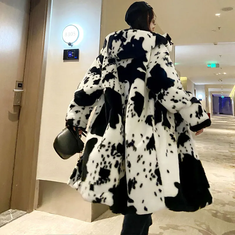 2023 Winter Women New Fur Coat Faux Fur Coat Female Loose Thick Warm Hooded Female Jacket