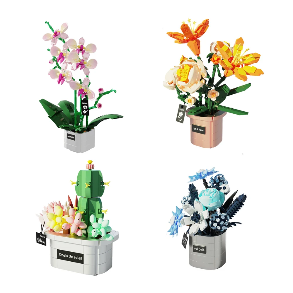 

Имитационная модель орхидеи-лилии из строительных блоков, украшение для сада/вечеринки, суккулент в горшке, подарок-игрушка
