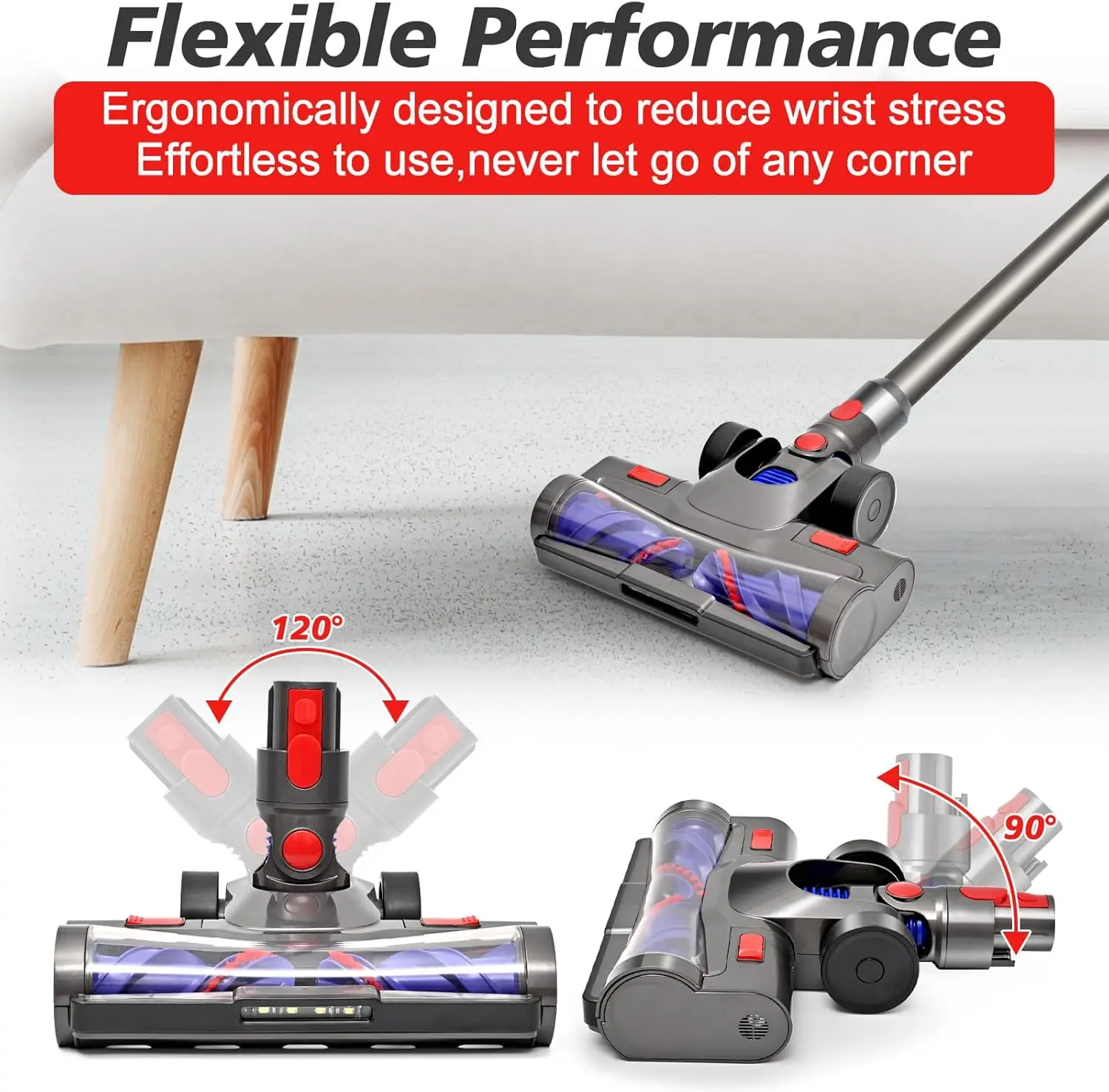 ل دايسون V8 V7 V10 V11 V15 المكانس الكهربائية مع بكرات كبيرة مرنة مع المصابيح الأمامية LED فرشاة نظافة رئيس استبدال أجزاء