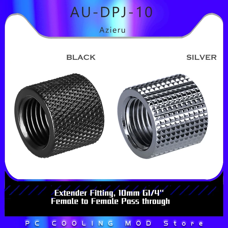 PC Water Cooling 10mm Extender Fitting, G1/4'' Female To Female Pass Through, Diamond Pattern Black / Silver, 2pcs,AU-DPJ-10