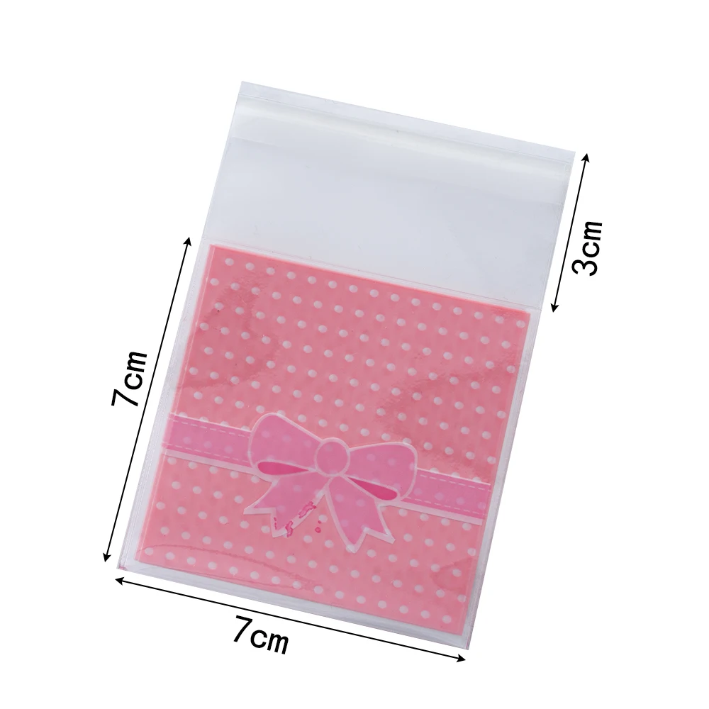 100pcs 7x7cm Multi-Style Bag Self Sealing OPP Plastic Cute Bow Dot Pouch For DIY Cookie Candy Gift Jewelry Packaging Supplies