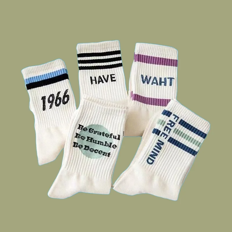 5/10 Pairs Letter Mid-Tube Sports Socks All-match Women's Casual Socks White Socks Women's Spring And Summer Cotton Causal Socks