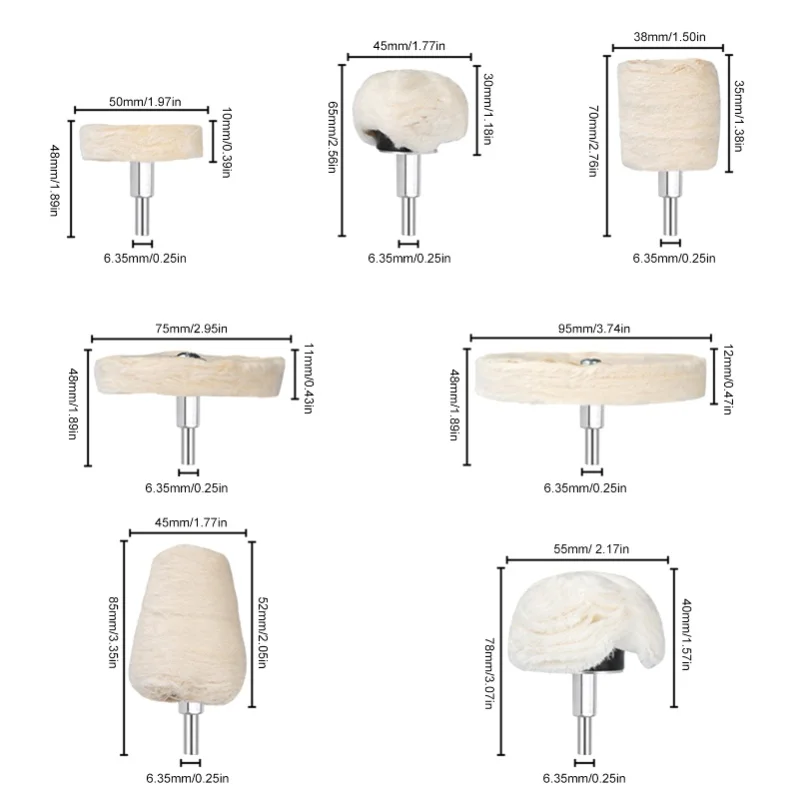 7pcs 6.35 Shank Lint Polishing Wheel Polishing Tool Kit Buffing Wheel Polishing Pad Tools For Stainless Steel Aluminum Copper