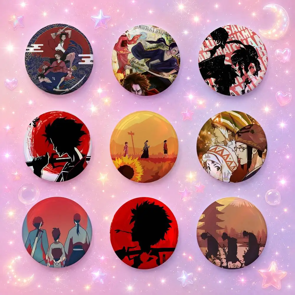 Anime Sa-mura-i Cha-mplo-s-o-s- Creative Round Button Pins Badge Set Cartoon Anime Movie Music Pattern Brooches For Bags Jackets
