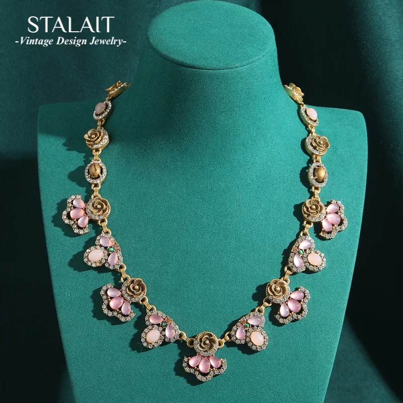 

Антикварные ювелирные изделия, воротник, капля воды, розовый опал, кристалл, Queen Bay, веер, ожерелья с лепестками роз, винтажные женские аксессуары, новинка 2023 года