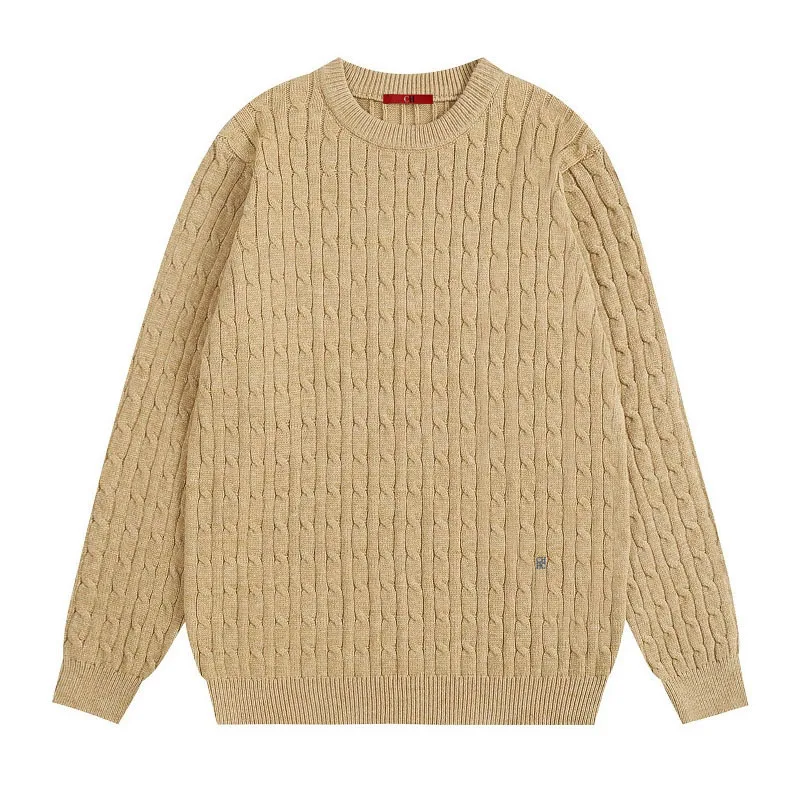 CH Men Cable Knit Sweater Crew Neck Pullover Long Sleeve Solid Gray Casual Loose Fit Jumper Autumn Winter Fashion Knitwear view 3