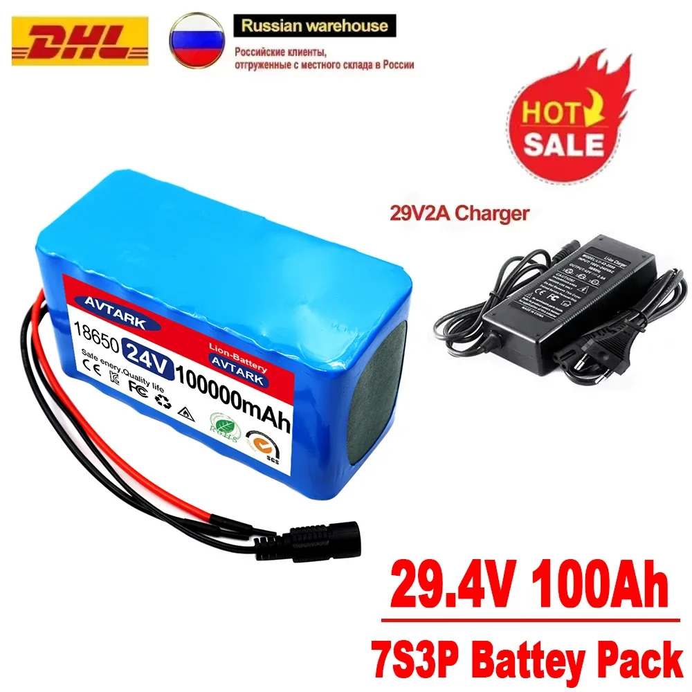 

100% NEW 24V 100Ah 18650 Li-ion Battery Pack 7S3P 29.4V 100000mAh Bicycle Moped /Electric/Lithium Ion Battery Pack 2A Charger