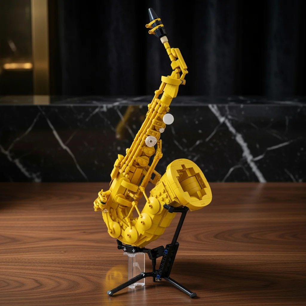 

MOC Musical Instrument Saxophone Building Blocks Creative Golden Sax Model Bricks Adult Hobbyist Desktop Ornament DIY Gift