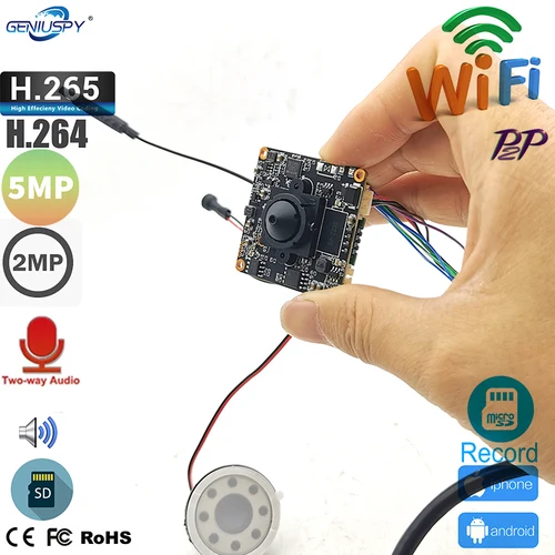 FTP RTSP RTMP 1080P 2MP 5MP 1920P HD Mini P2P tamaño 38*38mm Diy Audio bidireccional Wifi módulo de cámara IP ranura para tarjeta TF inalámbrica Camhi