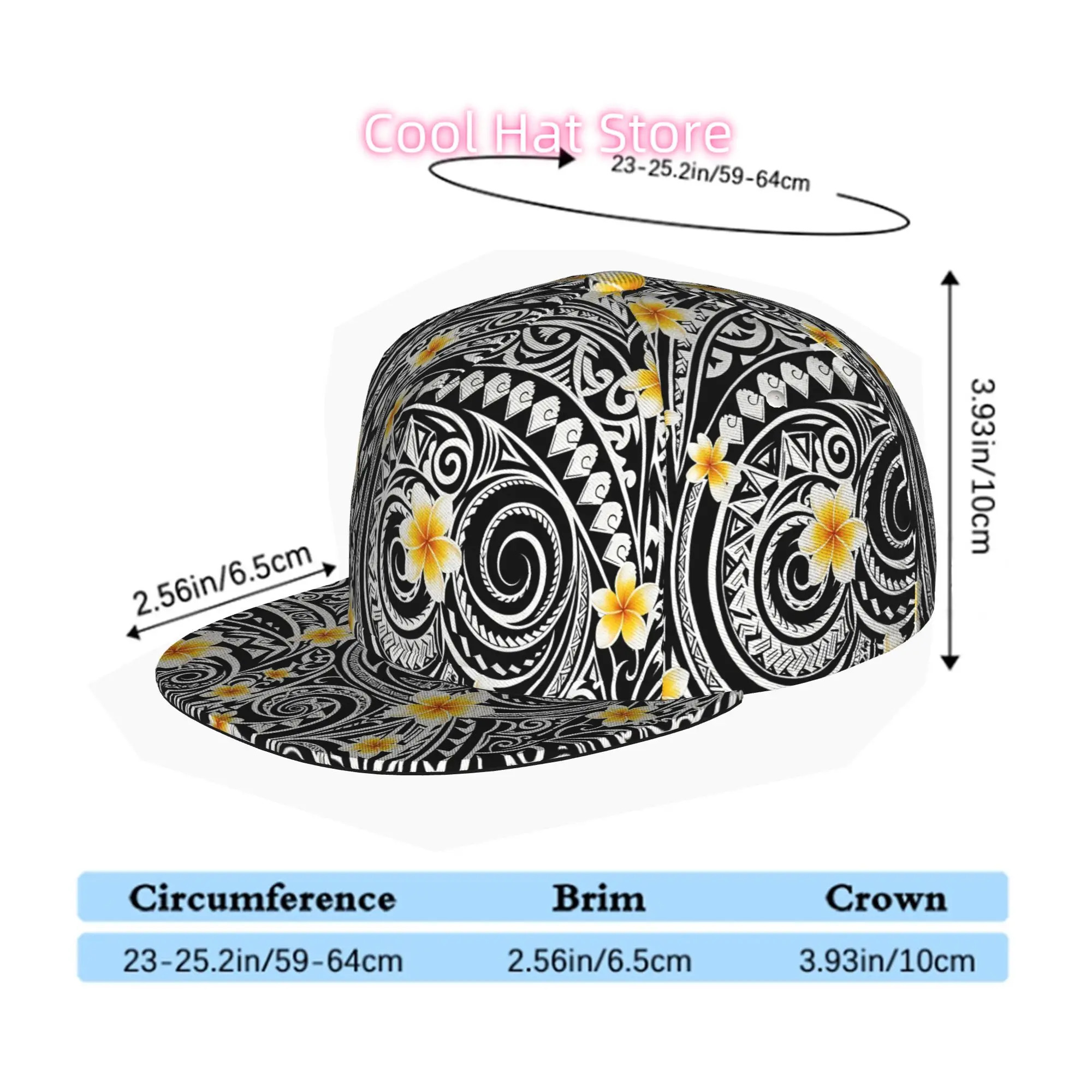 Floral Tattoo Pattern, Men Women Unisex Flat Brim Baseball Cap, Hip Hop Streetwear Snapback Trucker Hat for Skateboarding Dance