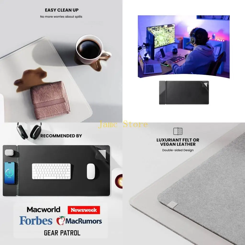 

LX0B Gaming Mouse Pad with 15W Wireless Charging Mouse Mat Large Mousepad Nonslip Base for PC Laptop Computer