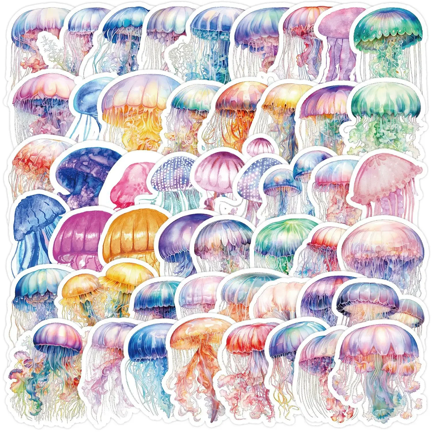 50/100pcs Cartoon Jellyfish Coated Paper Graffiti Decoration Waterproof Home Decor Creative Stickers