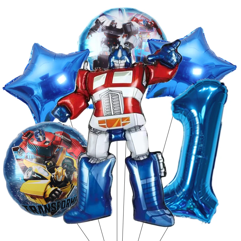 6pcs Transformation Optimus Prime Bumblebee Theme Aluminum Film Digital Balloon Boy Gift Birthday Party Decorations Baby Shower view 2