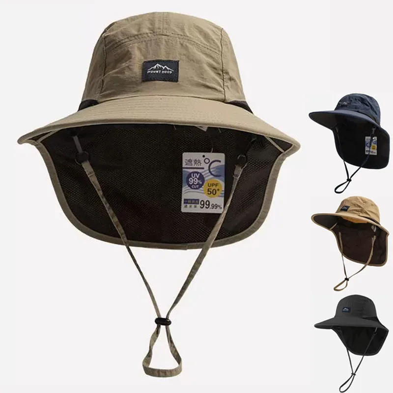 Unisex Summer Wide Brim Waterproof and Quick-drying Bucket Hats Outdoor Visor Panama CapsMesh Breathable Sun Hat with Neck Flap