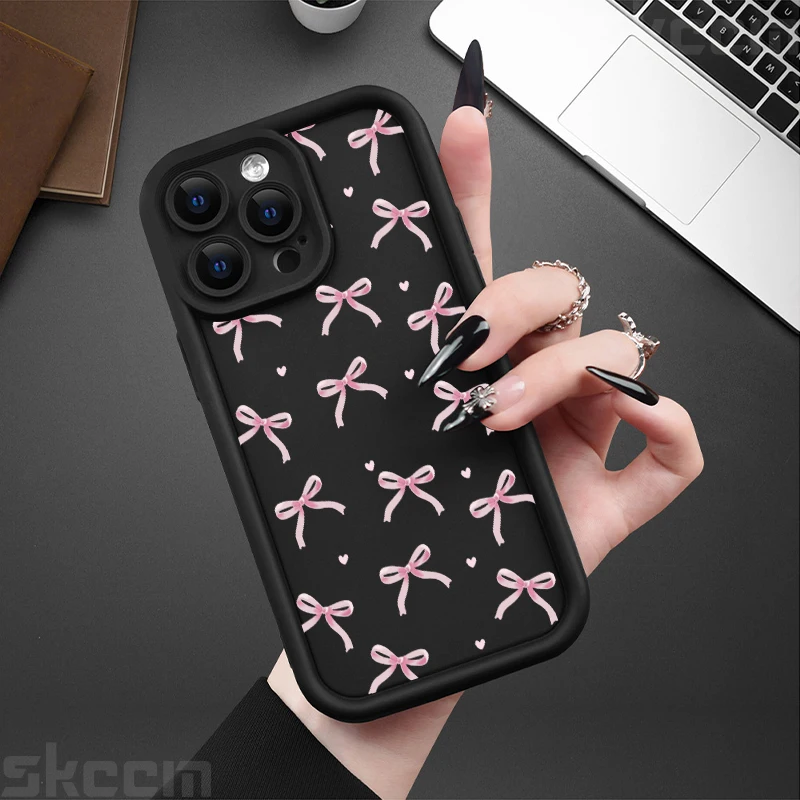 Cute Pink Heart Bow Silicone Soft Phone Case For iPhone 11 12 13 14 15 16 Pro Max XS XR X 7 8 16 Plus Shockproof Cover - náhled 3