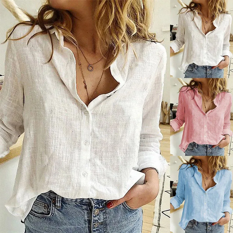 Women\'s White Yellow Shirts Button Lapel Cardigan Top Lady Loose Long Sleeve Oversized Shirt Womens Blouses Autumn Blusas Mujer