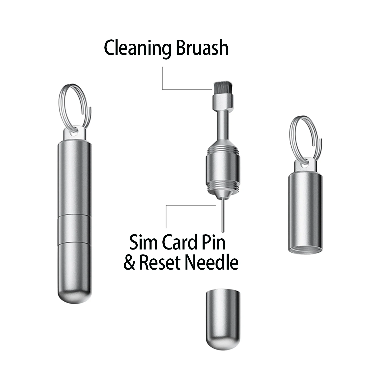 Herramienta para Extraer Tarjetas SIM con Cepillo de Limpieza, 2 en 1, Llavero Portátil con Agujas de Expulsión y Bolígrafo de Limpieza para Teléfono Celular