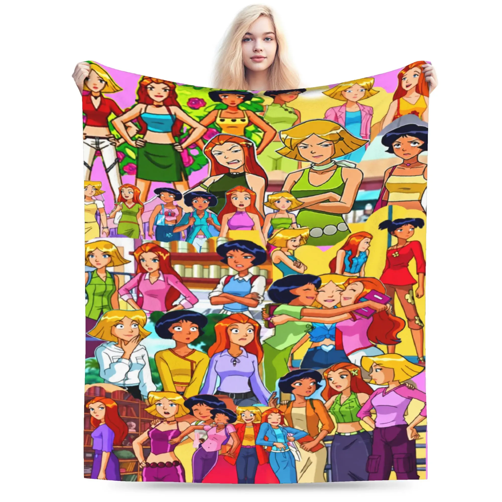 Totally Spies Full Cast Flannel Blanket  Super Warm Throw Blanket for Home Decor Camping Novelty Bedspread Sofa Bed Cover