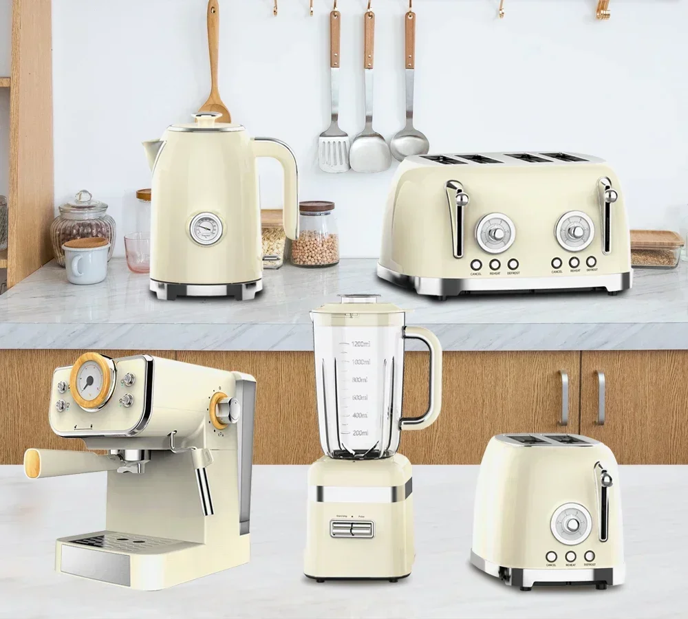 

Toaster and kettle Coffee machine Kitchen appliance set Stainless steel set