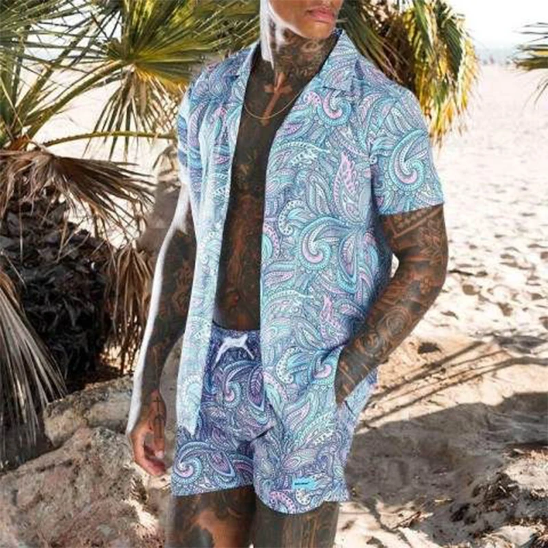 2023 Men Hawaiian Sets Summer Floral Printing Short Sleeve Shirt Beach Shorts Two Set Casual Holiday Mens Leisure 2 Piece Suit