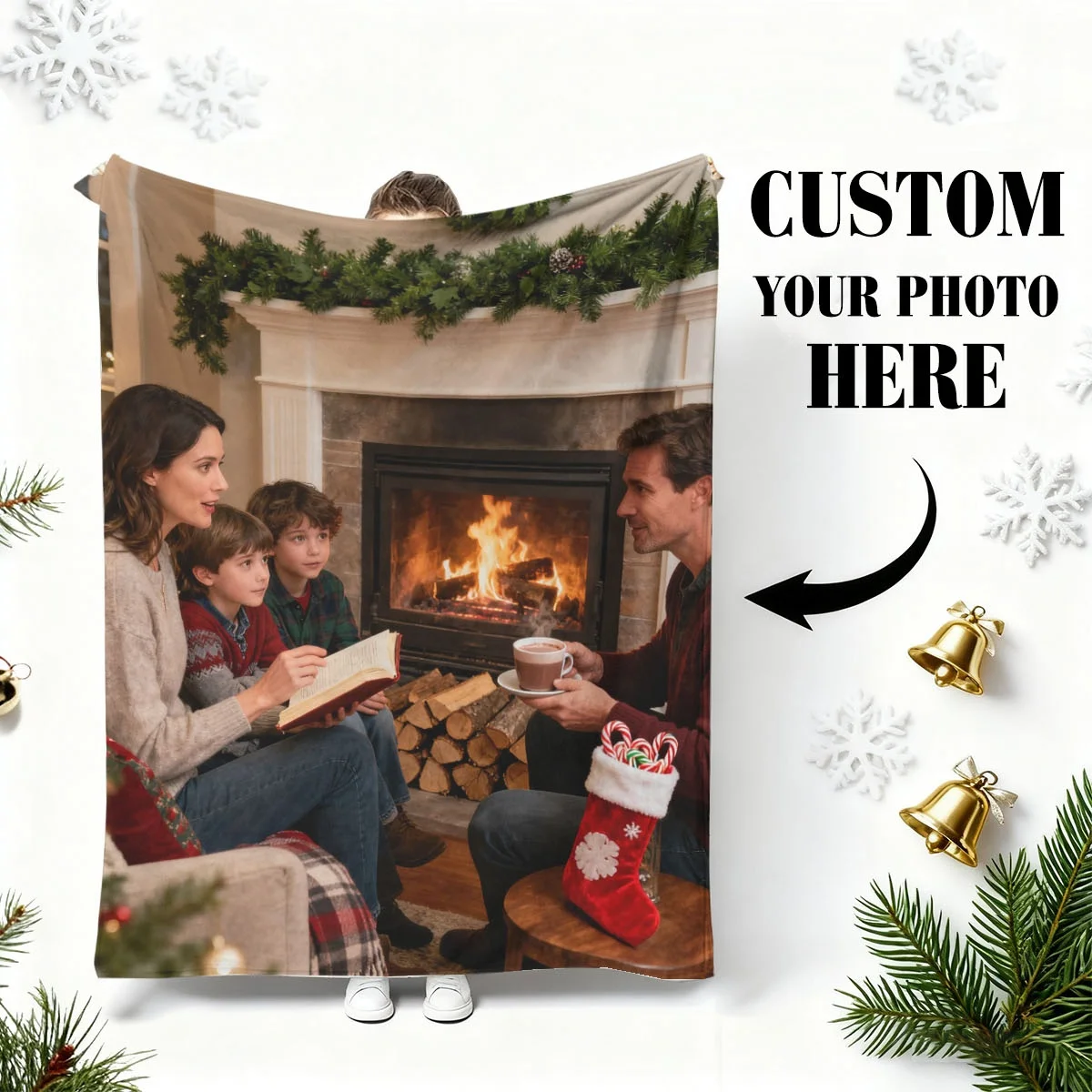 Maßgeschneiderte Weihnachts-Paar-Jubiläums-Flanelldecke – mit Ihrem besonderen Datum graviert + Weihnachtsschneeflockenmuster, hält warm, maschinenwaschbar, ohne Verformung, geeignet für Bett im