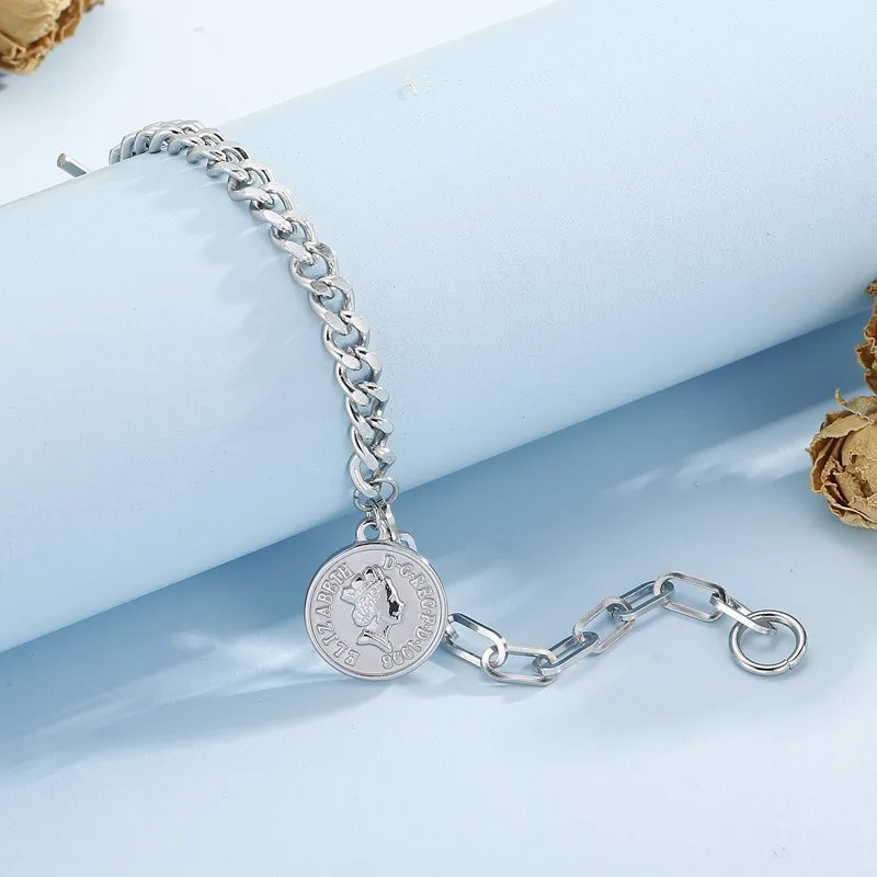 Queen Elizabeth II Commemorative Bracelets Stainless Steel Queen Decorations Women Girl Gold Plated Chain Link Bracelet Jewelry