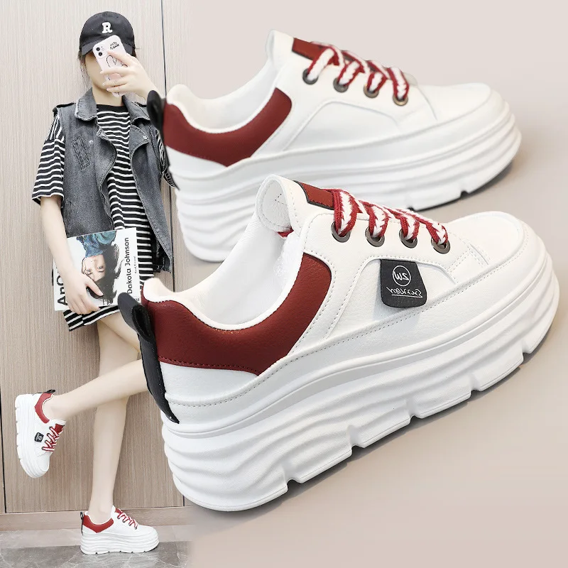 

Women's Breathable Casual Shoes W3619 2023 Autumn Season Color Block Thick Bottom Heightening Leather Surface Fashionable Can...