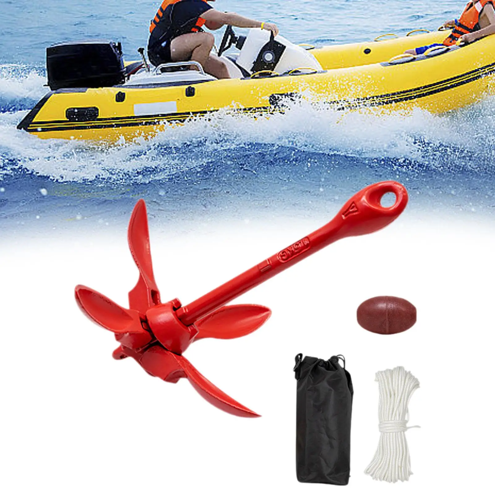 Ancla plegable para barco, ancla para barco pequeño, ancla marina plegable de 3,3 libras para pesca, canotaje, kayak, balsa