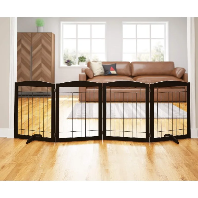 

96-inch Extra Wide Dog gate for The House, Doorway, Stairs, Freestanding Foldable Wire Pet Gate, Set of Support Feet