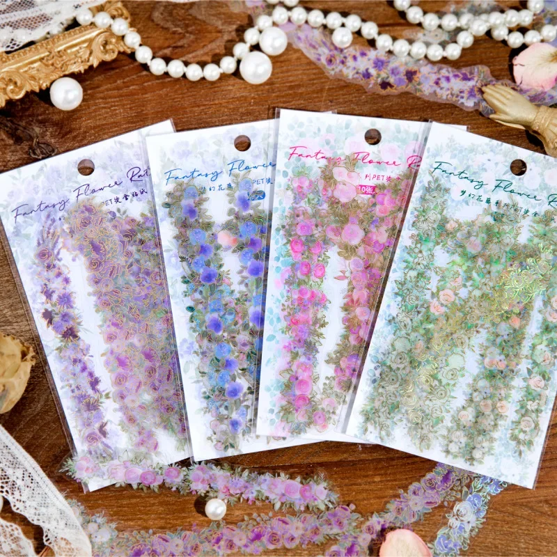 10Sheets Pet Flower stickers gold Bronzing Fantasy Vine handbook DIY Decor Scrapbooking paper handmade 143*70MM