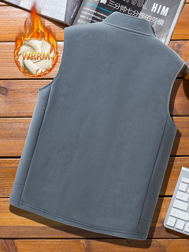 Fleece-Weste für Herren, Herbst-Winter, Lammwollwesten, dick, warm, Übergröße, lässige, mit Fleece gefütterte Weste, Mantel, ärmellose Weste – Detail 11