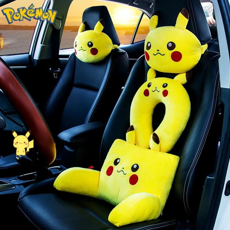 

3pcs Pikachu Car Seat Headrest Pillow Auto Car Neck Pillow Kawaii Head Support Lumbar Support For Office Chair Cushion