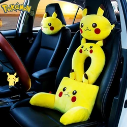 3pcs Pikachu Car Seat Headrest Pillow Auto Car Neck Pillow Kawaii Head Support Lumbar Support For Office Chair Cushion