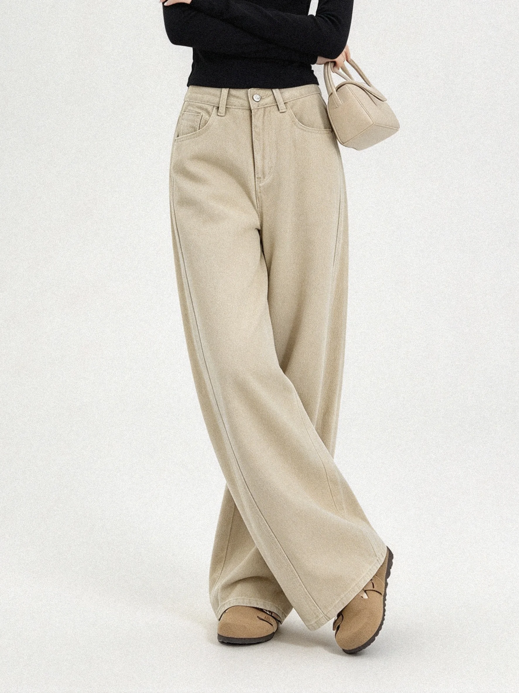 High Waist Wide Leg Jeans Loose Fit Casual Loose Draped Washed Denim Pants Autumn Season Women's Fashion Korean Style