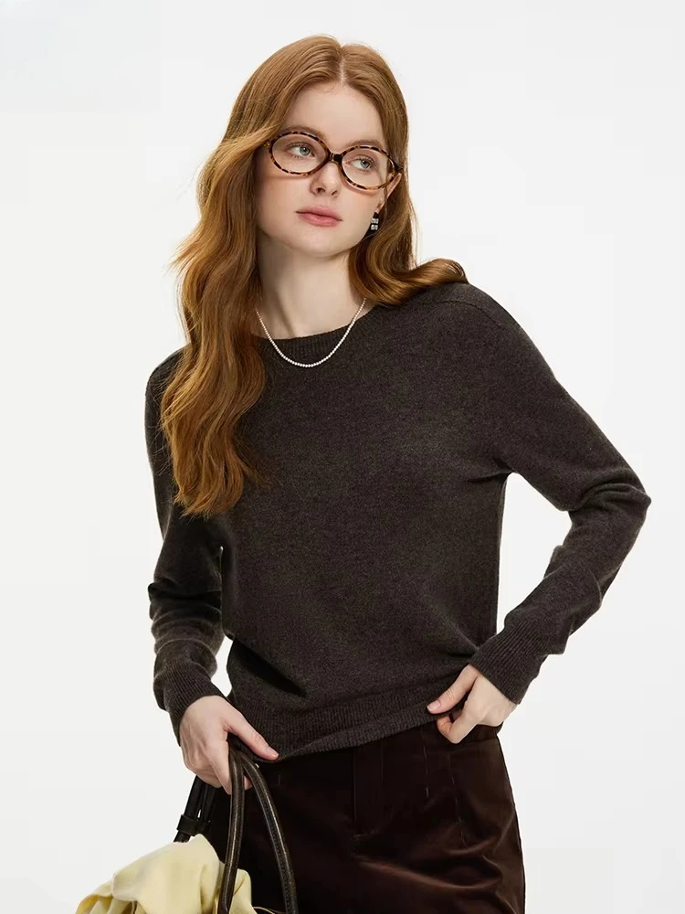 Wool Seamless One-piece Knit Shirt Sweater For Women Autumn Winter New Design Wool Crew Neck Versatile Casual Sweater