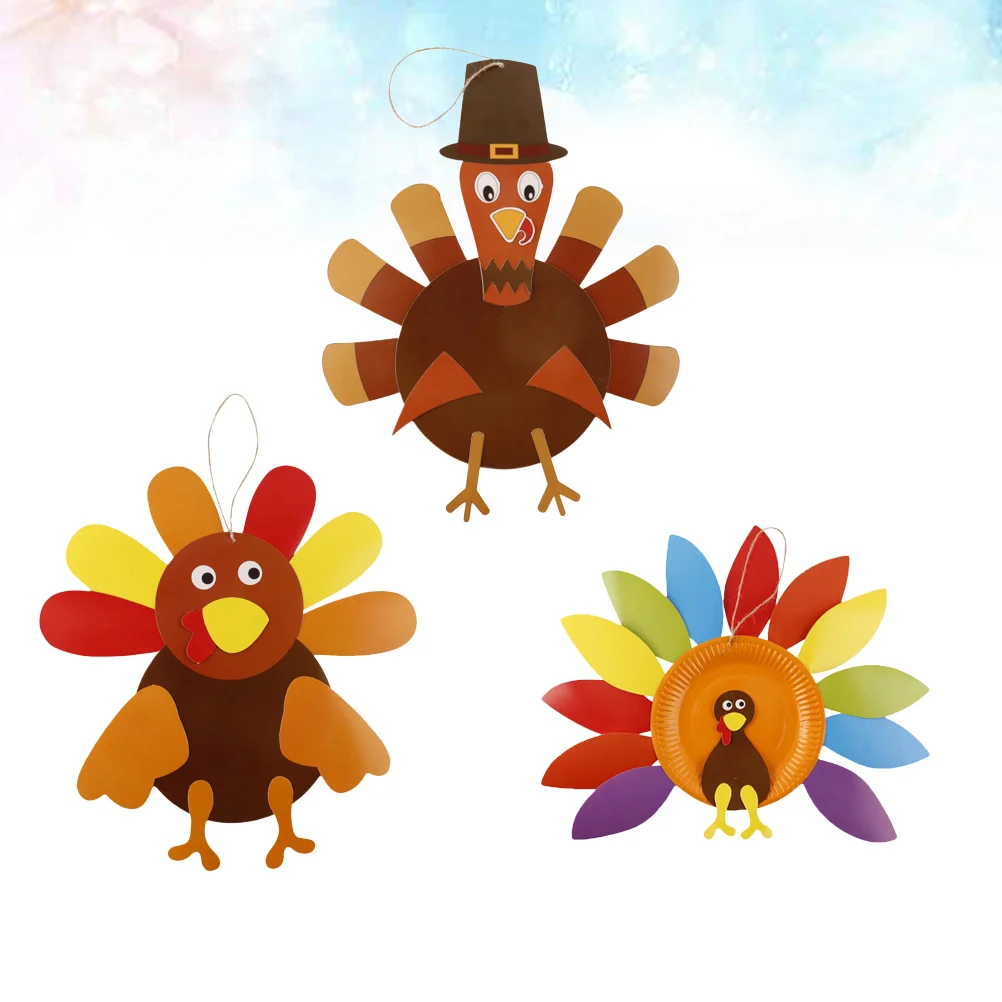 3 Pcs Crafting DIY Accessories Handmade Hanging Decorations Suite Turkey Pendant for Kids Child