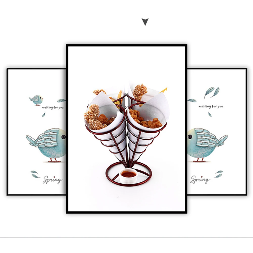 

French Fry Stand Holder Wine Red Iron Fries Cone Basket Rack For Snacks Appetizers Home Party Outdoor Corrosion