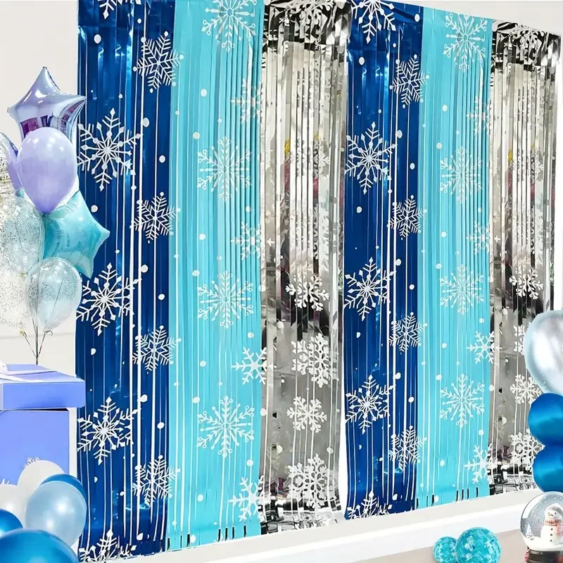 Funkelnder Weihnachts-Schneeflocken-Vorhang mit Quasten-Regen für Party-Hintergrund, perfekt für Hochzeit, Geburtstag, Bühnen und Foto-Requisiten