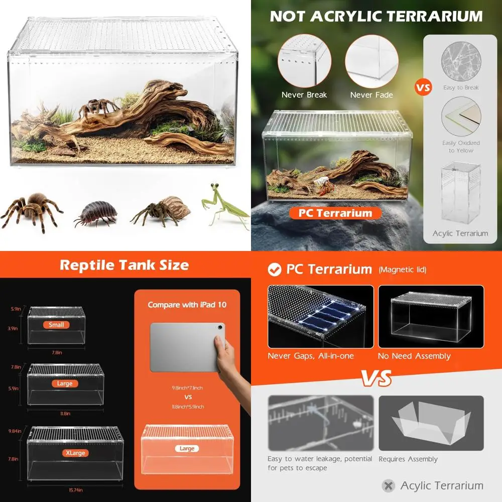 

Небьющийся резервуар для тарантула из поликарбоната с магнитной крышкой, вентилируемым корпусом для гекконов, лягушек и насекомых, XL Clear View H