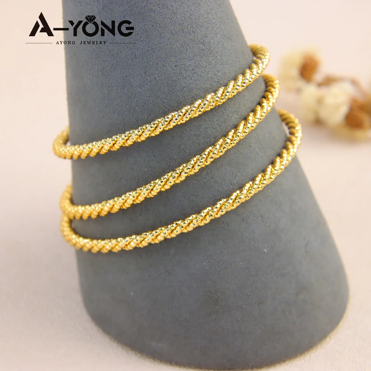 AYONG Arab Gold Color Cuff Bracelets 21k Copper Gold Plated Twisted Personality Bangles Dubai Women Wedding Party Jewelry Gifts