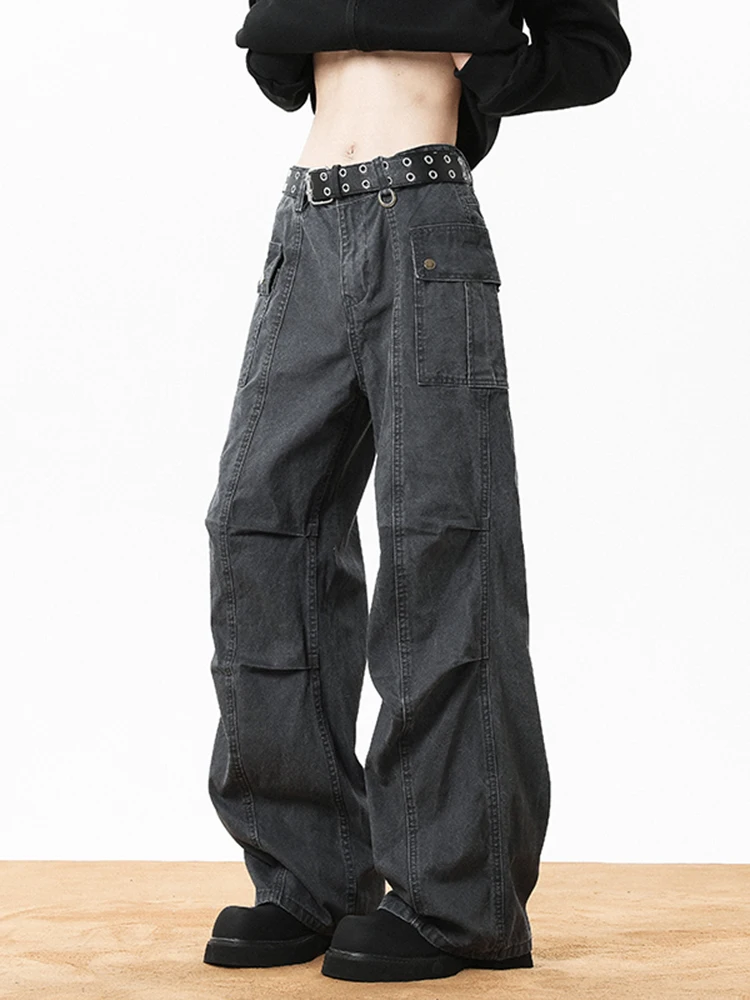 

Retro American Waed Folded Work Pants Men's Autumn Winter Loose Wide Leg Pants Trendy Haome Floor-Length Trousers