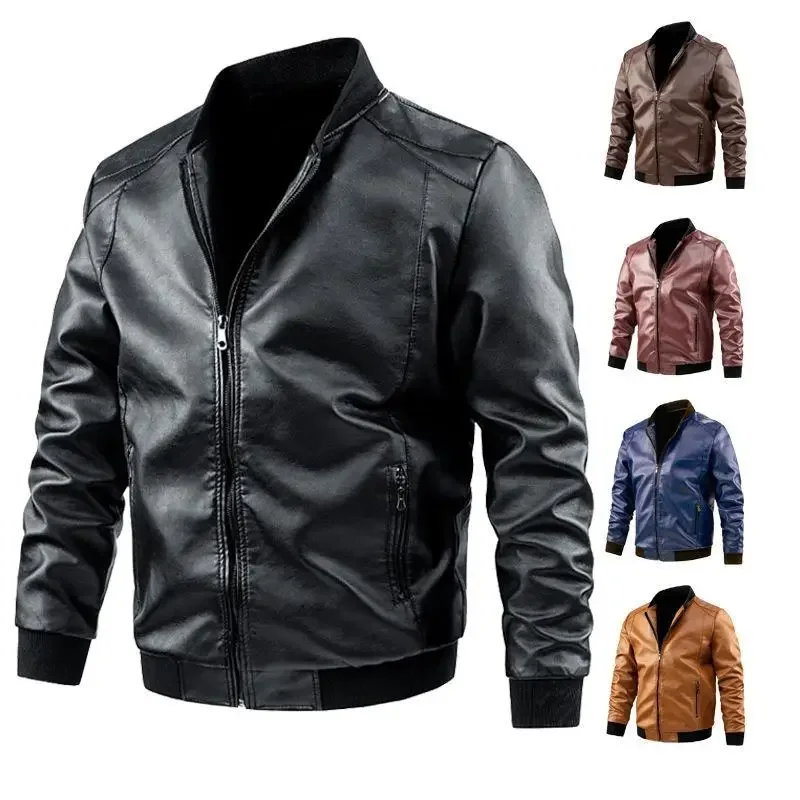 Foreign Trade Men's European and American Locomotive Trend Spring and Autumn Korean Casual Leather Jacket