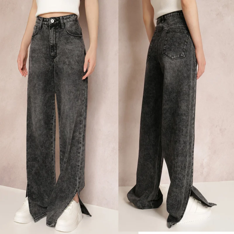 

Jeans22European and American New Autumn and Winter New Street Hipster Ordinary Washing Mop Split Wide Leg Pants