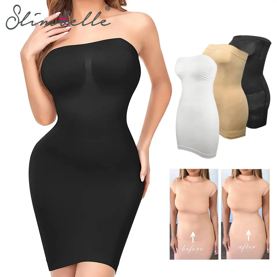 Women's Strapless Shapewear Slip Under Dress Full Slips Dress Tummy Control Camisole Full Body Shaper Seamless Corset Underwear