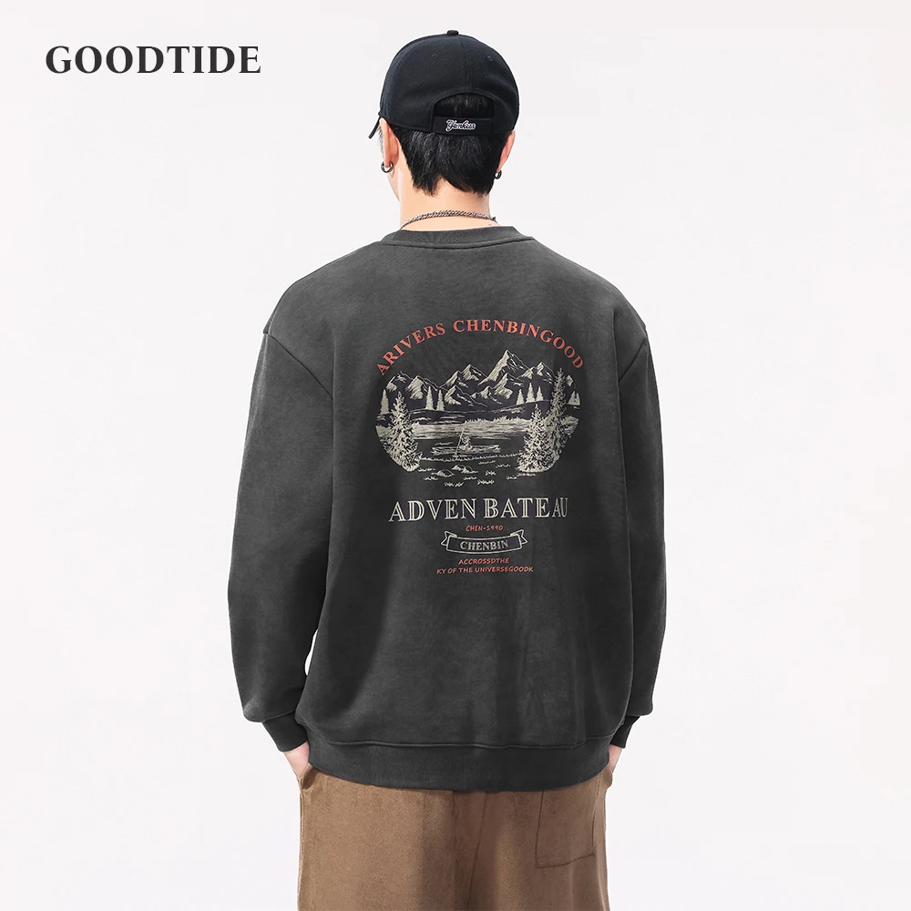 موضة الرجال البلوزات المطبوعة 2025 الخريف والشتاء جديد فضفاض الجولة الرقبة الرياضة في الهواء الطلق الرجعية طويلة الأكمام البلوز