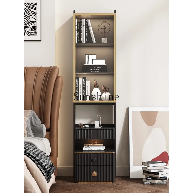 

French retro bedside table bookshelf integrated household bedroom solid wood locker