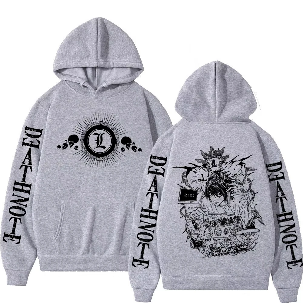 Death Note Hoodie für Herren und Damen, aus Baumwollfleece, mit grafischem Aufdruck, leicht, Yagami L Ryuk, japanisches Anime-Manga-Cosplay, Streetwear-Pullover. – Detail 4